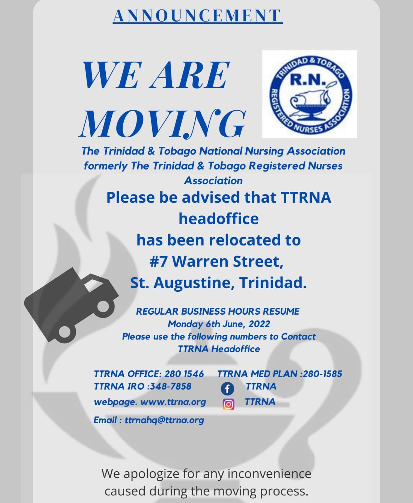 TTRNA Moving to NewLocation